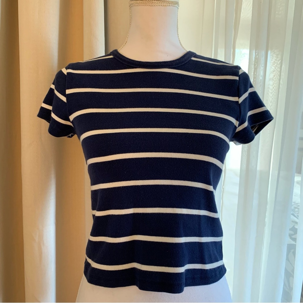 Maeve Striped Navy and White Crewneck Tee